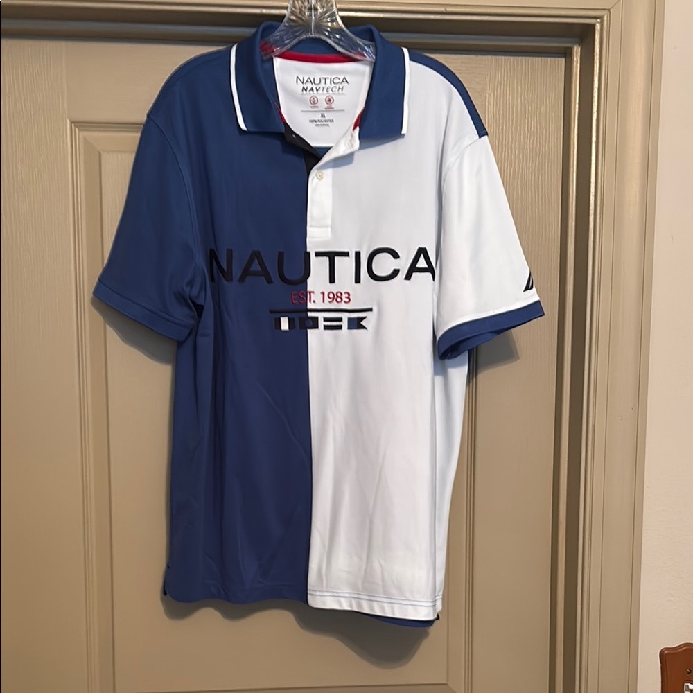Nautica Blue and White Polo Shirt Classic Design